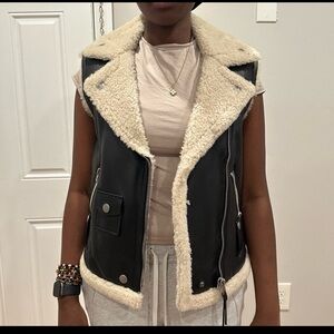 Women's Black and Cream Shearling Vest by COACH size 00